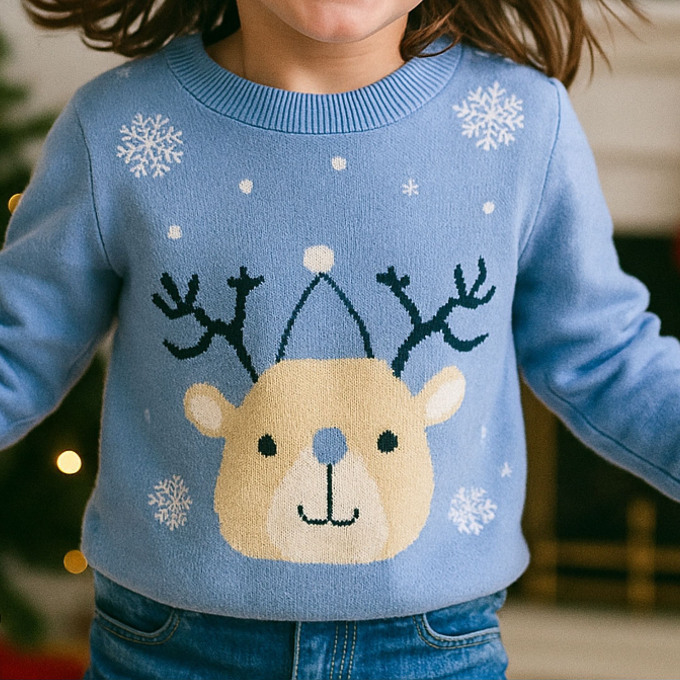 Teddy Reindeer Kids' Christmas Jumper - Blue