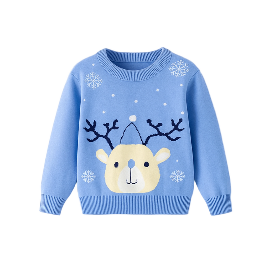 Teddy Reindeer Kids' Christmas Jumper - Blue