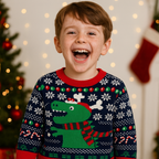 Child wearing T Rex Dinosaur - Kids Christmas Jumper